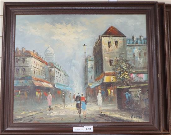 C. Daniel, pair of oils on board, Parisian street scenes, 49 x 59cm and another similar work